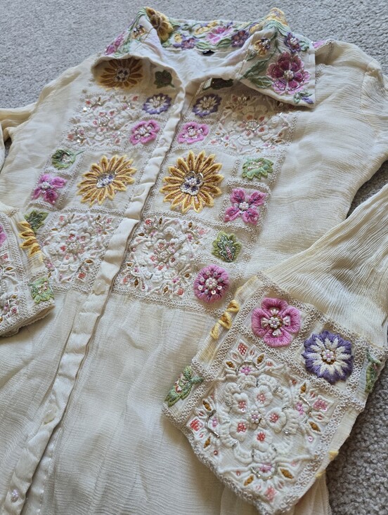 Tops - 77. Beaded Embellished Elegant Button Down Layered Long Sleeve